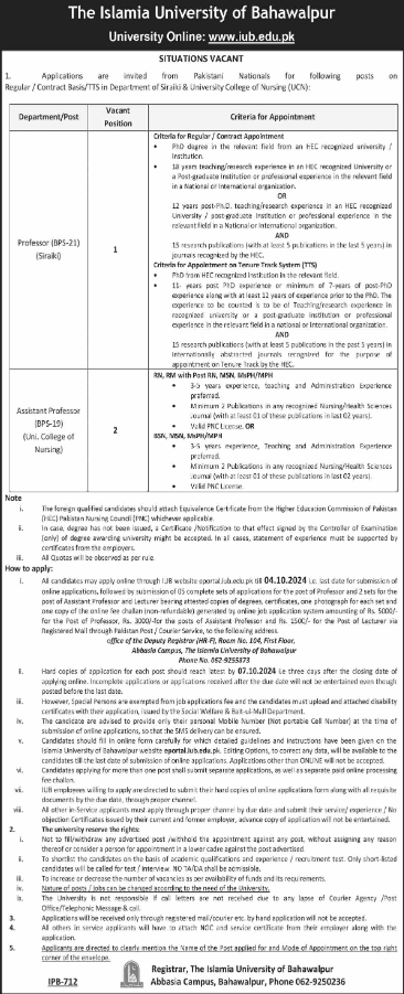 The Islamia University Of Bahawalpur Faculty Jobs 2024
