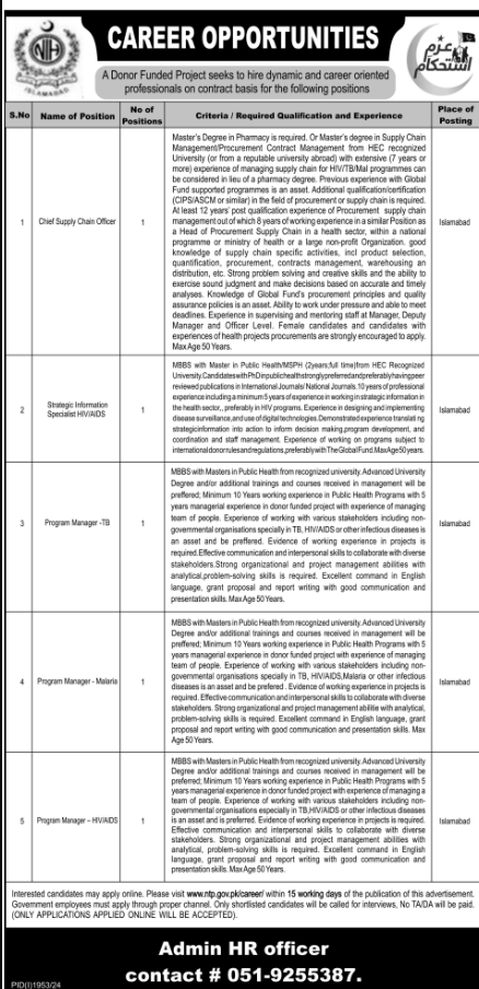 Donor Funded Project Islamabad Apply Jobs 2024